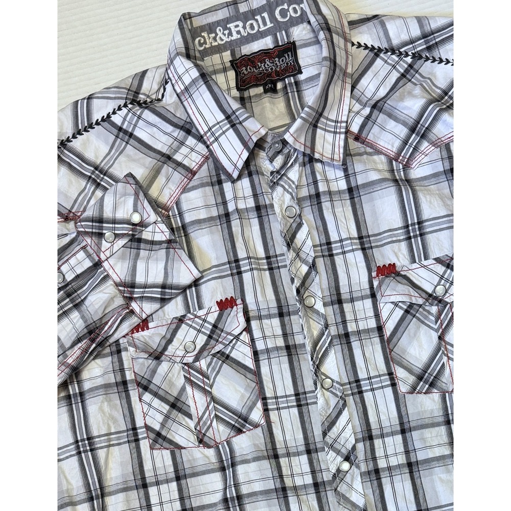 ROCK & ROLL COWBOY - Men's Plaid‎ Long Sleeve Pearl Snap Shirt - 2X-Large XXL